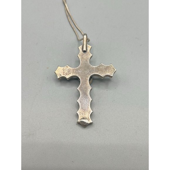 Vintage Sterling Silver & Turquoise Cross Necklace Handcrafted Native Jewelry - Picture 6 of 11